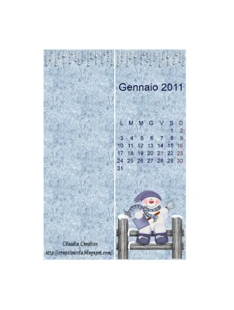 Segnalibro calendario gennaio
