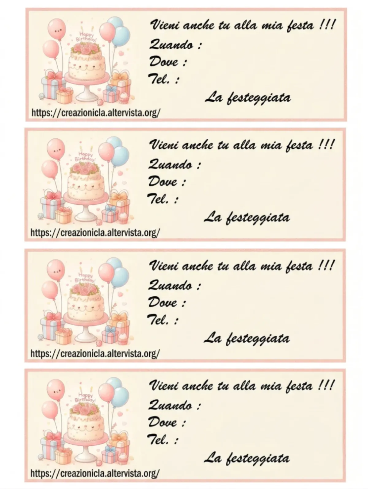 Invito festa stampabile