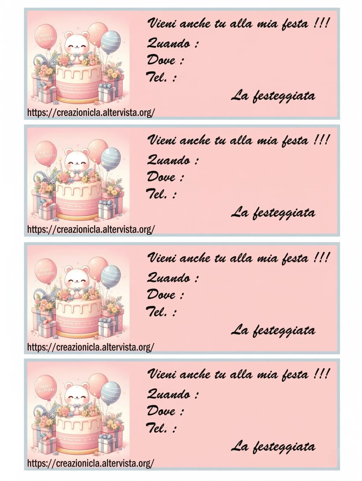 Inviti festa di compleanno